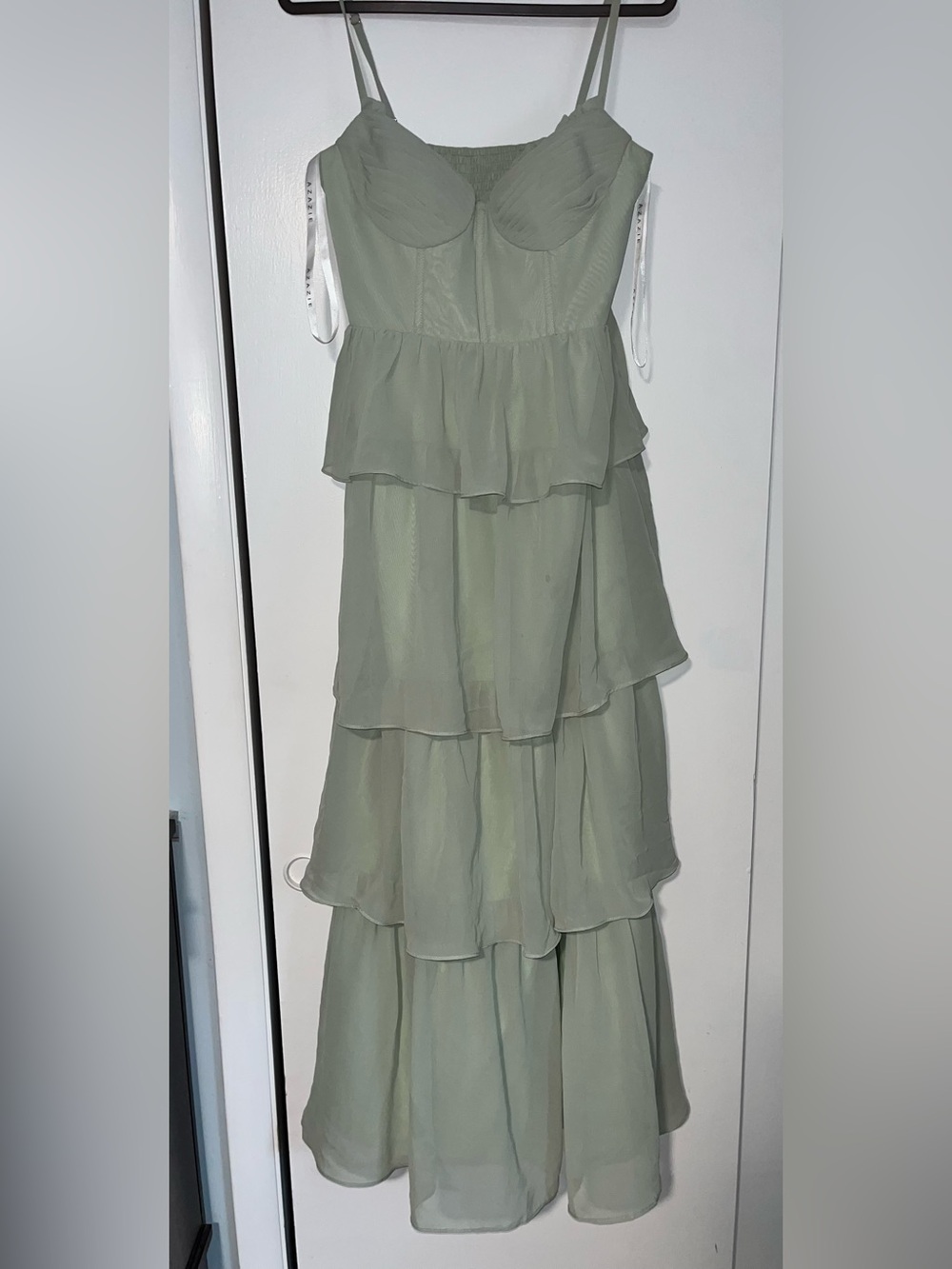 Azazie Tiered Maxi Dress in Green Size A4 Like New